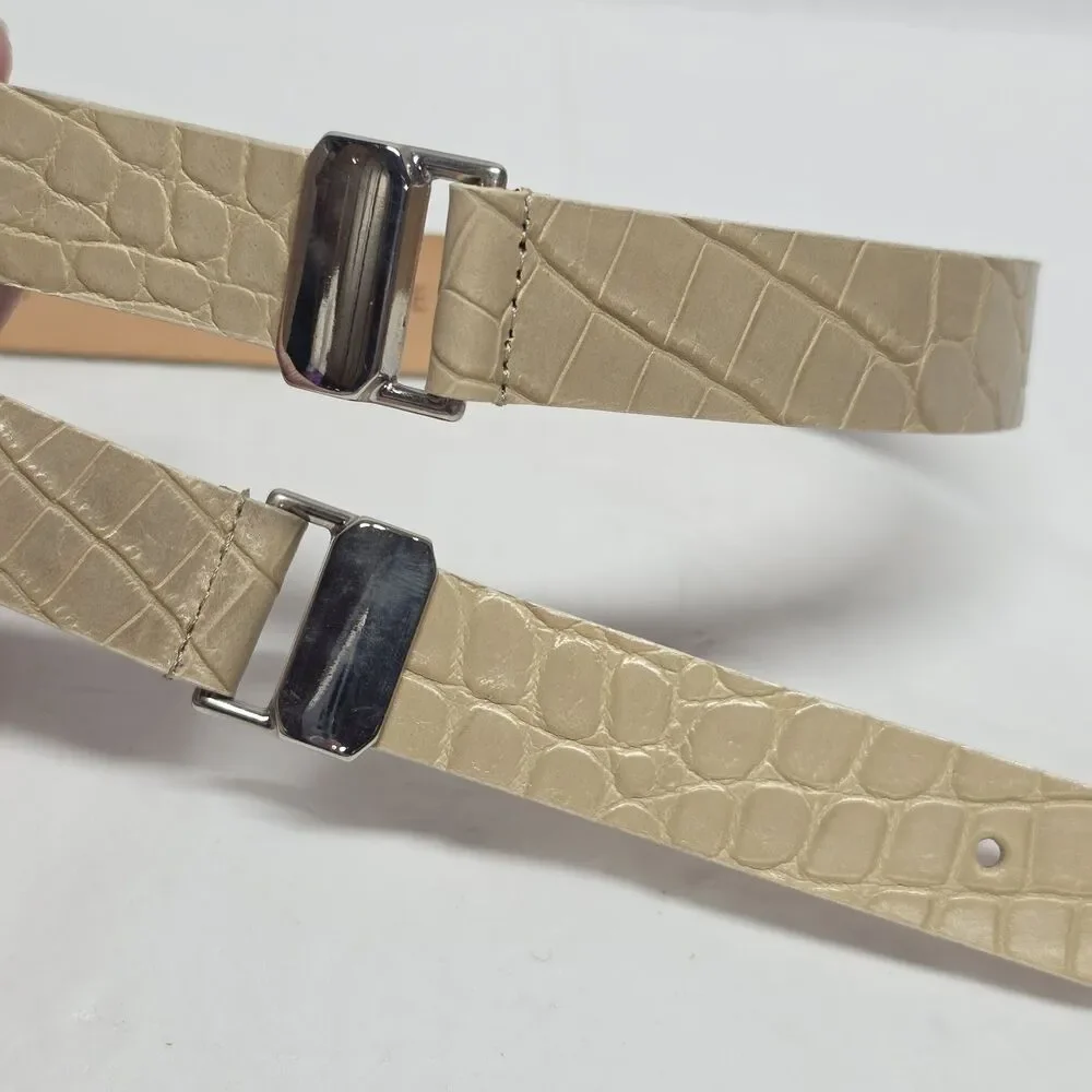 Vintage Sangiorgio Genuine Beige Leather Croco Embossed Belt Women's L Italy NWT
